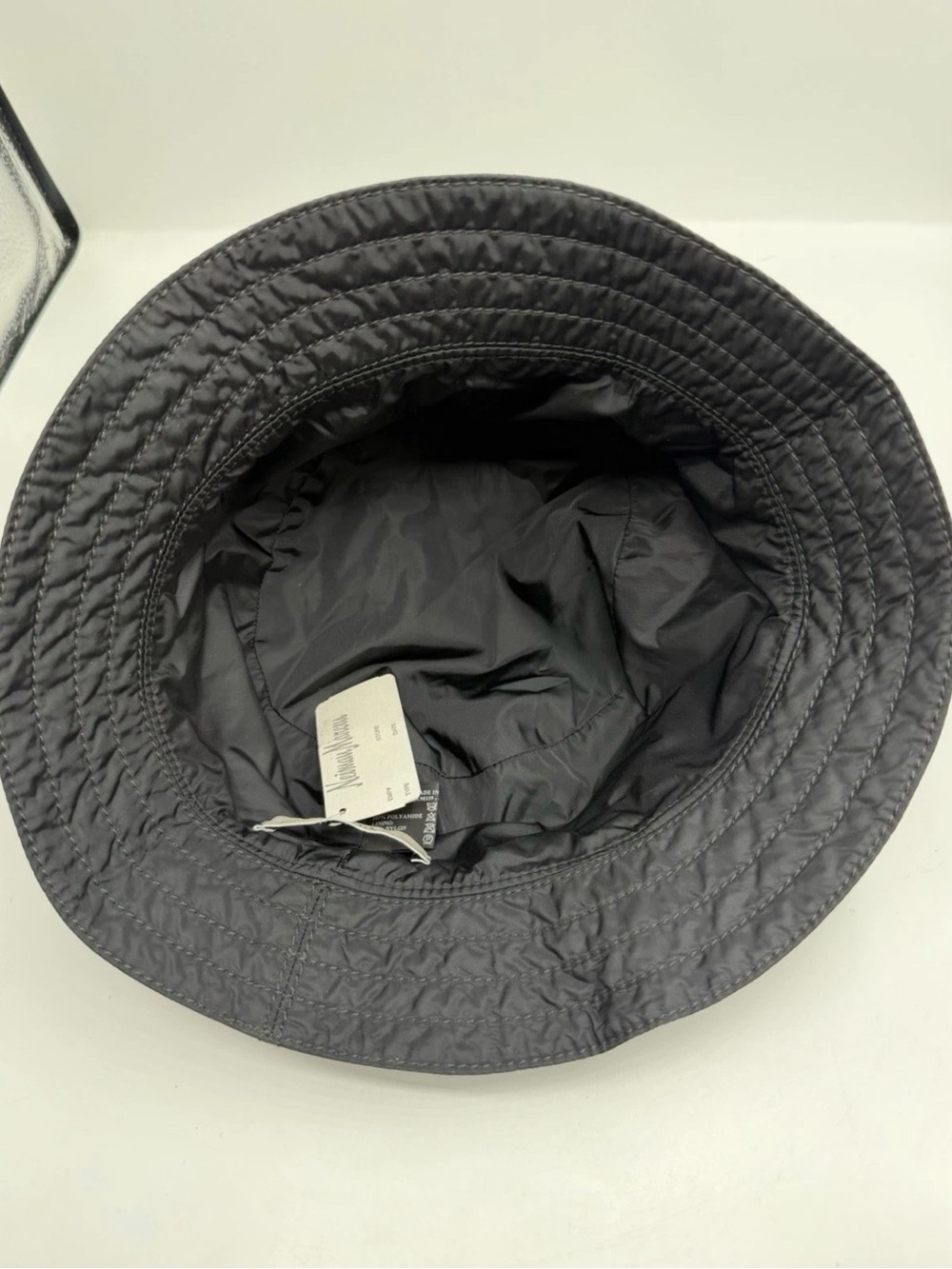 Authentic Prada Bucket Hat  Black Nylon Silver Logo Excellent Unisex Medium Vtg - Picture 4 of 6